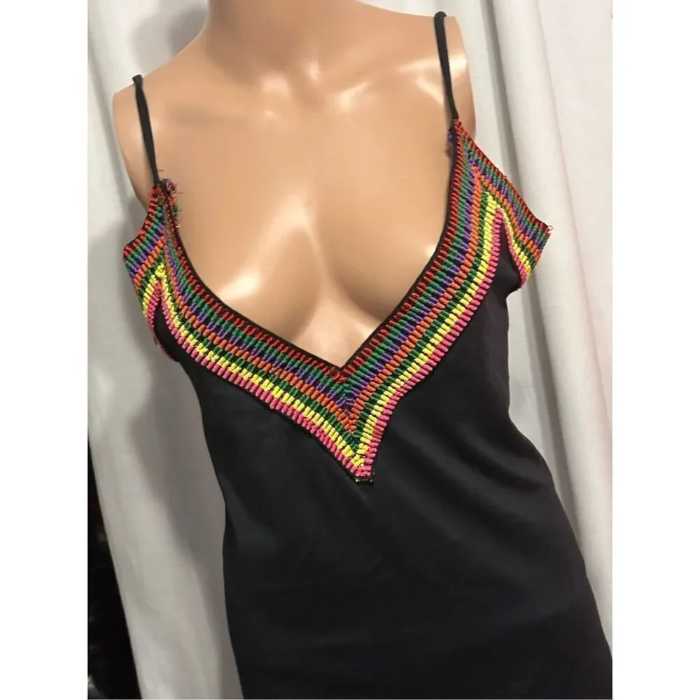 NEW WITH TAGS SEXY YANDY RAINBOW COLORED AND BLACK‎ LINGERIE/DRESS size small